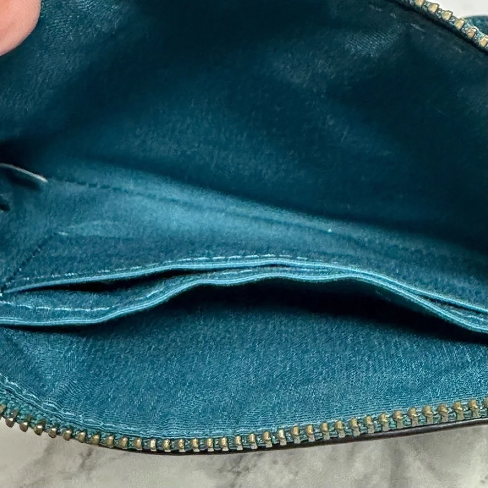 Coach Zip Wallet Wristlet Metallic Dark Teal